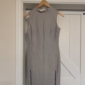 Double-zipper mockneck sleeveless dress